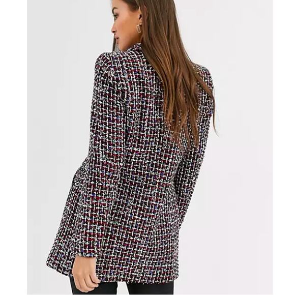 ASOS River Island Boucle Tweed Double Breasted Blazer Jacket Red Check Size 4 - Picture 4 of 11
